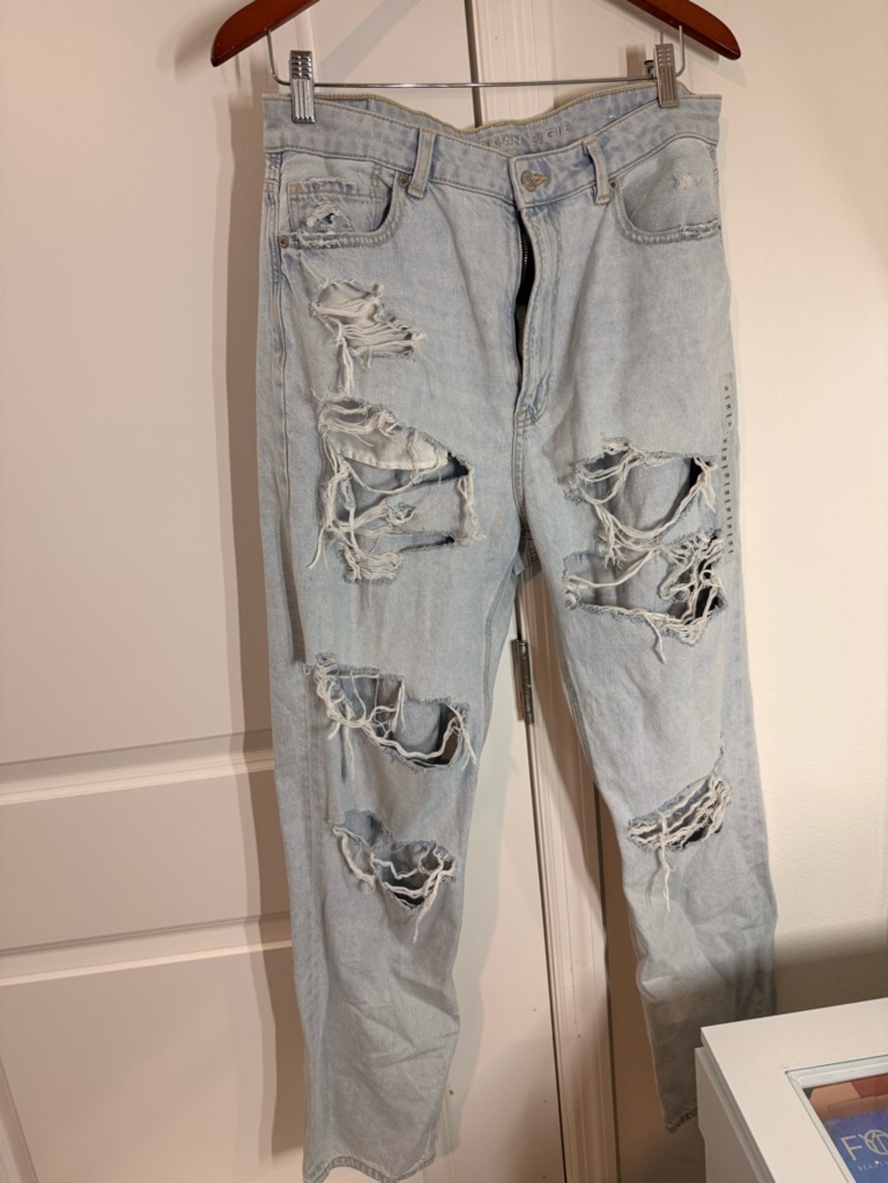 American Eagle Outfitters Light Blue Distressed Slim Straight Jeans